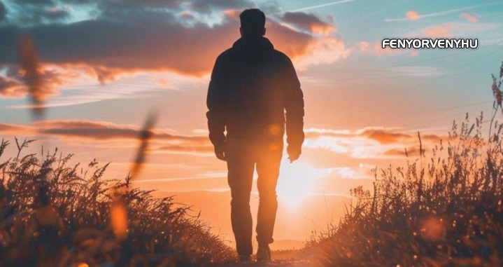 Spirituális kép - férfi sétál a naplementében - Tudatos gondolatválasztás és szabadság