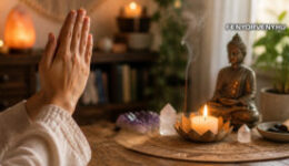 Spirituális, meditatív, hálás hangulatú asztali elrendezés - A hála ereje és a manifesztáció működése