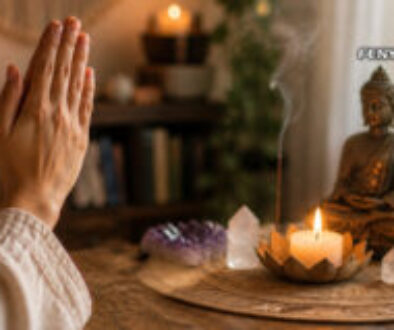 Spirituális, meditatív, hálás hangulatú asztali elrendezés - A hála ereje és a manifesztáció működése